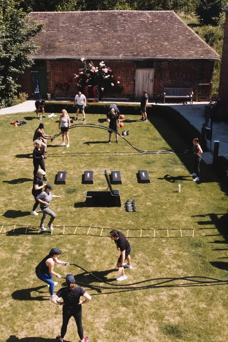 Core stability exercise on grass field surface
